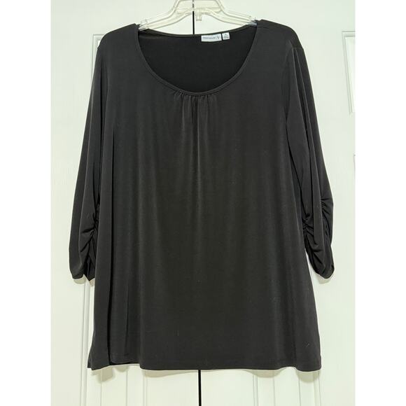 Susan Graver Liquid Knit Ruched Sleeve Black Tunic, Size XL - Picture 1 of 5